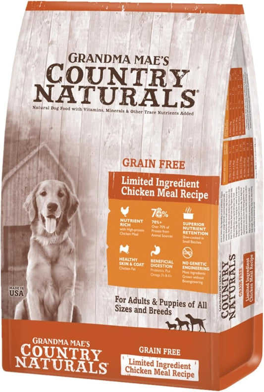 Grandma Mae’s Country Naturals Dry Dog Food, Grain Free Formula, Chicken, Slow Cooked & Nutrient Dense, Made in USA