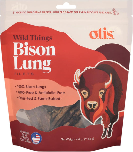 O.T.I.S. Wild Things Bison Lung Filets – 4 oz – Single-Ingredient Dog Treats – Grass-Fed, Farm-Raised Bison – No Hormones, Antibiotics, or Additives