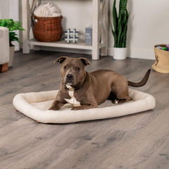 Furhaven Dog Bed for Large/Medium Dogs, 100% Washable, Sized to Fit Crates - Sherpa Fleece Bolster Crate Pad - Cream