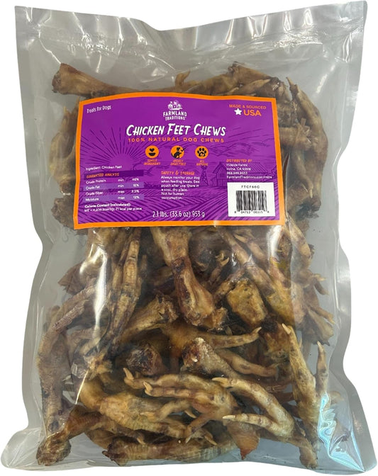 Farmland Traditions Chicken Feet Dog Treats, Single-Ingredient, Natural Dog Dental Treats, Made in The USA, 2.1 Pound Bag