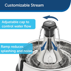 Drinkwell - PetSafe Drinkwell Stainless Steel 360 Multiple Pet Fountain - Scratch and Rust Resistant Automatic Water Dispenser for Cats or Dogs - Adjustable Flow Control - 128 Ounce (3.8 Liter) - Filters Included