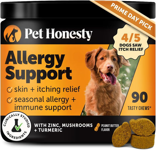 Pet Honesty Dog Allergy Itch Relief - Advanced Itch Supplement with Probiotics for Dogs - Immune Support & Skin Relief for Seasonal Allergies - Natural Itchy Skin & Paw Relief - (Peanut Butter, 90 Ct)