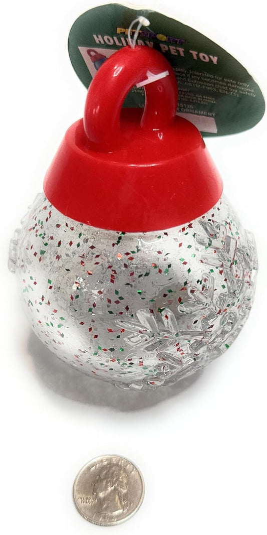 PetSport Holiday Light Up TPR Ornament Dog Toy for The Holiday Season | Made with Durable TPR Rubber | Impact Activated Red & Blue Lights