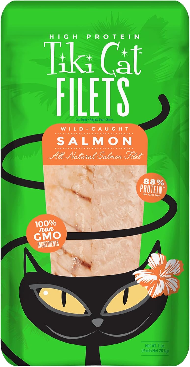 Tiki Cat Filet, All Natural Wild Caught Salmon, Single Ingredient High Moisture Non-GMO Wet Cat Food Topper, for All Life Stages