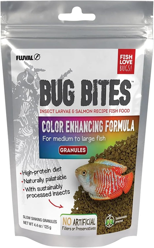 Fluval Bug Bites Color Enhancing Fish Food for Tropical Fish, Granules for Medium to Large Sized Fish, 4.4 oz.