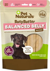 Pet Naturals BusyButter Balanced Belly Peanut Butter Bones, Rawhide-Free Chews for Medium/Large Dogs, Long Lasting Chew Bones, Probiotics and Pumpkin for Gut Health, 4 Count