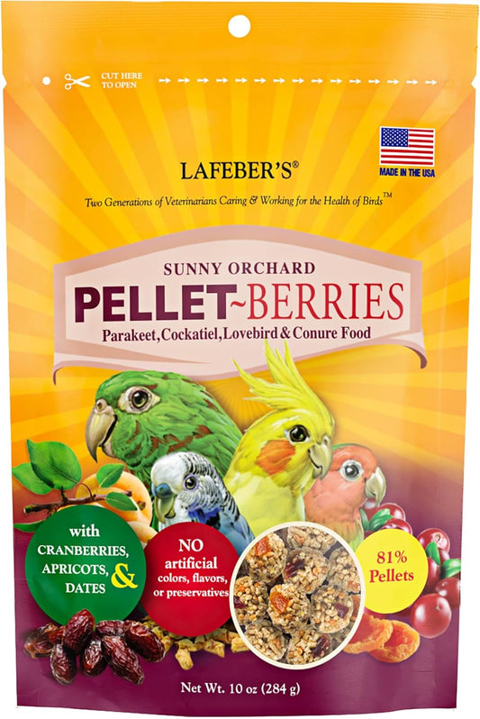 LAFEBER'S Pellet-Berries Pet Bird Food, Made with Non-GMO and Human-Grade Ingredients, for Cockatiels, Conures, Parakeets (Budgies), Lovebirds (PelletBerries 10 oz)