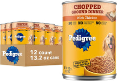 Pedigree Chopped Ground Dinner Adult Canned Soft Wet Dog Food Chicken Flavor, 13.2 oz. Cans (12 Count, Pack of 1)