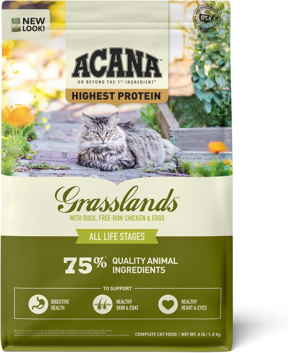 ACANA Highest Protein Grasslands Grain-Free Dry Cat Food, Duck, Free-Run Chicken and Eggs Cat Food Recipe