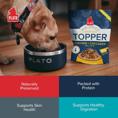 PLATO Pet Treats Dog Food Toppers - Air-Dried Dog Food Toppers for Dry Food - with Collagen to Support Skin and Coat Health - Chicken and Collagen Recipe