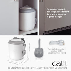 Catit PIXI Smart Vacuum Food Container – Airtight Cat Food Storage with Auto Vacuum Seal, BPA-Free, Energy Efficient, Whimsical Cat Design & Scoop