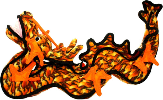 TUFFY - World's Tuffest Soft Dog Toy -Dragon Orange-Multiple Layers. Made Durable, Strong & Tough. Interactive Play (Tug, Toss & Fetch). Machine Washable & Floats