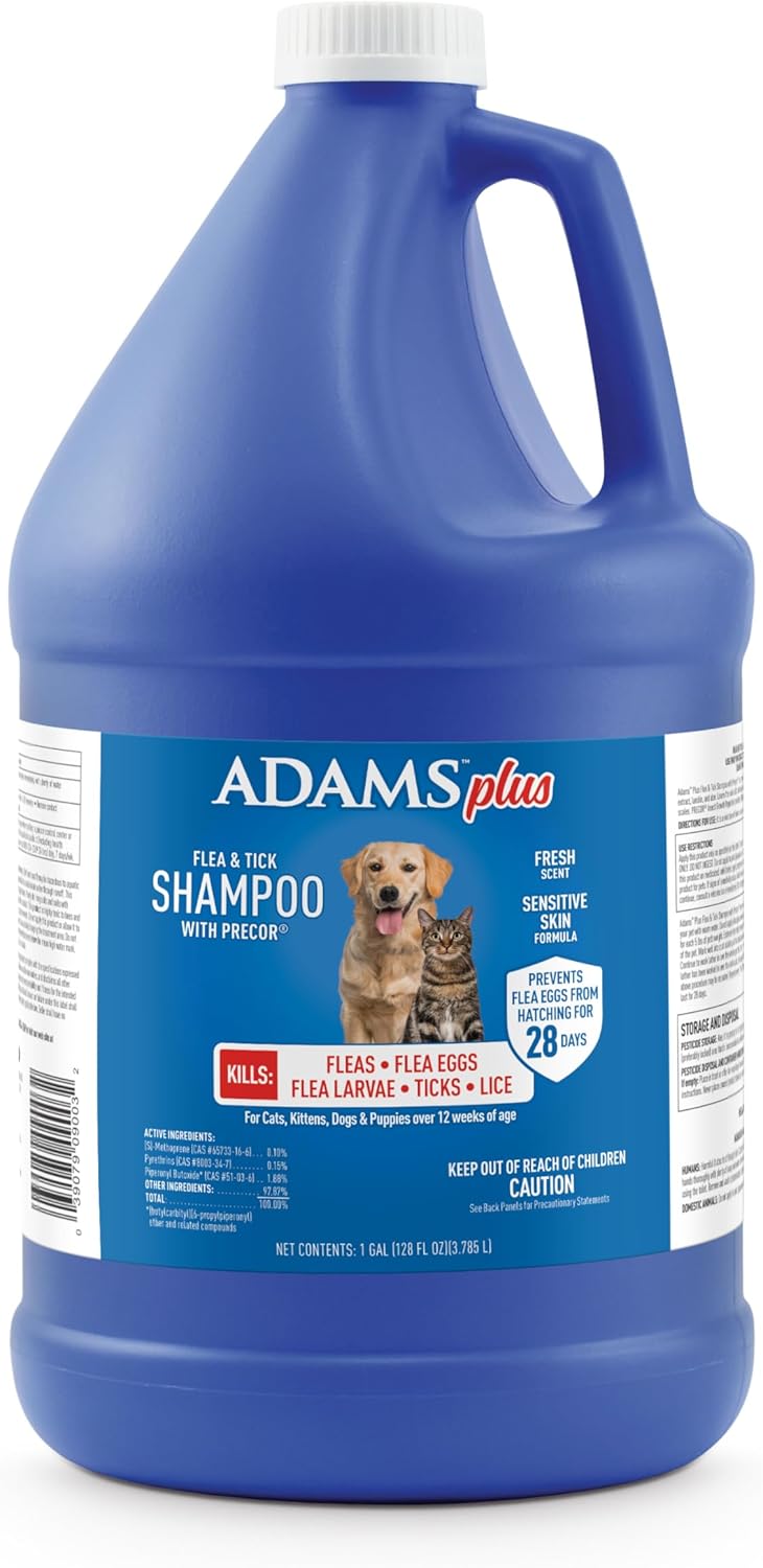 Plus Flea & Tick Shampoo with Precor for Cats, Kittens, Dogs & Puppies Over 12 Weeks Of Age Sensitive Skin Flea Treatment | Kills Adult Fleas, Flea Eggs, Ticks, and Lice