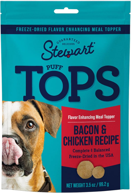 Miracle Corp - Stewart Freeze Dried Dog Food Topper, PuffTops, Bacon, Chicken, Apple & Kale, 3.5 Ounce Resealable Pouch, Flavor Enhancing Meal Topper or Dog Treat, Made in USA