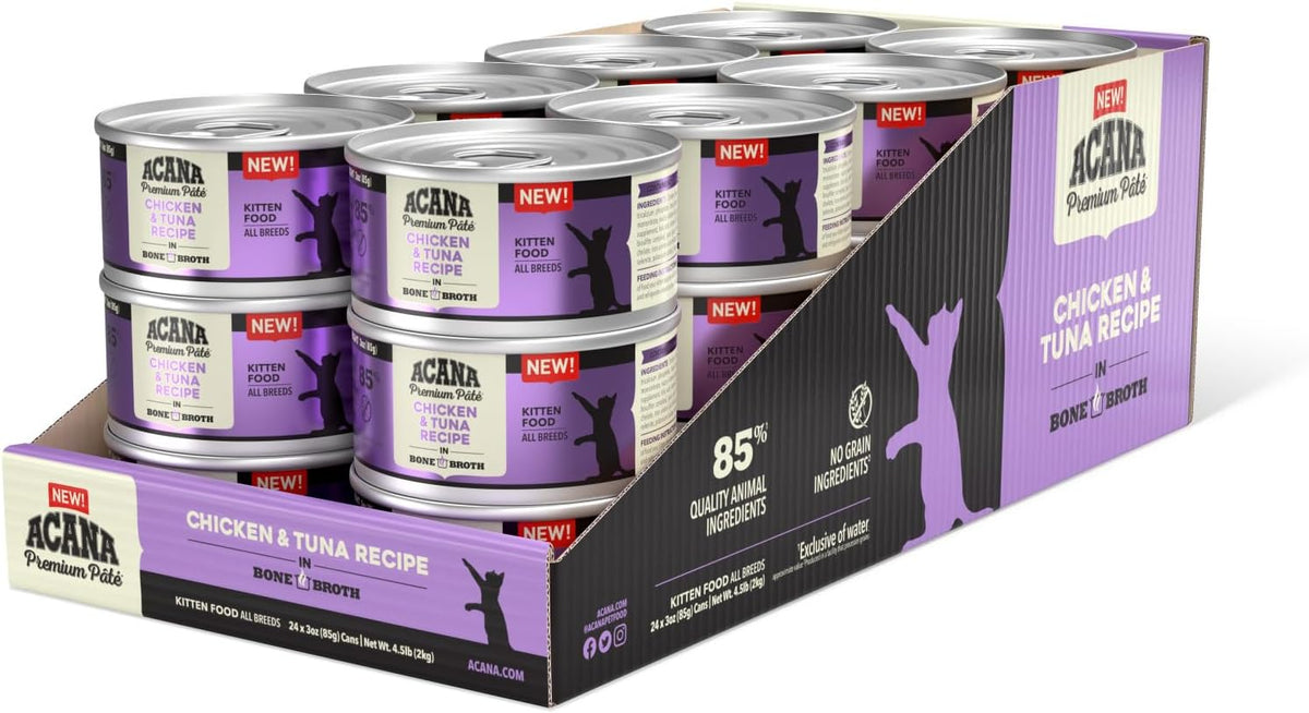 ACANA PREMIUM PATE Wet Cat Food for Kittens, High Protein Chicken and Tuna in Bone Broth Recipe