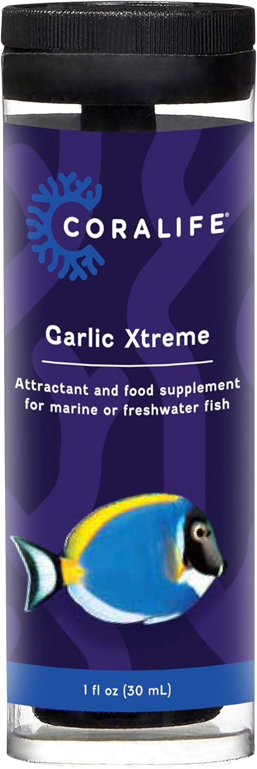 Coralife Fish Tank Aquarium Garlic Xtreme Attractant and Food Supplement for Saltwater Marine or Freshwater Fish, 1 oz