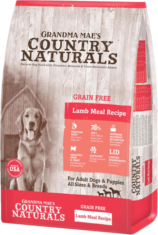 Grandma Mae’s Country Naturals Dry Dog Food, Grain Free Formula, Lamb, Slow Cooked & Nutrient Dense, Made in USA, 25 LB Bag