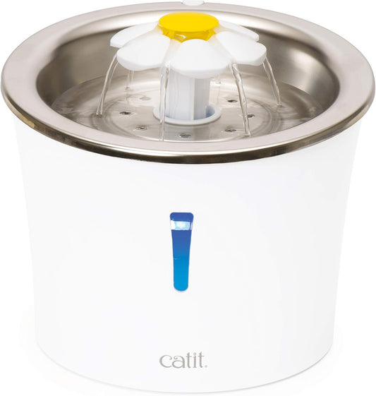 Catit Stainless Steel Flower Fountain with Triple Action Filter, Cat Drinking Water Fountain, 3 L