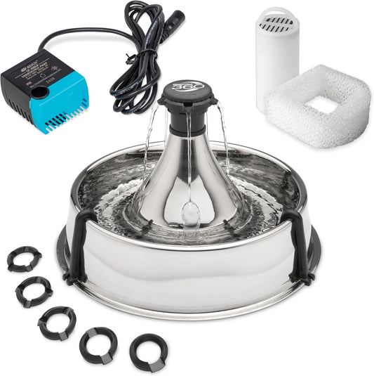 Drinkwell - PetSafe Drinkwell Stainless Steel 360 Multiple Pet Fountain - Scratch and Rust Resistant Automatic Water Dispenser for Cats or Dogs - Adjustable Flow Control - 128 Ounce (3.8 Liter) - Filters Included