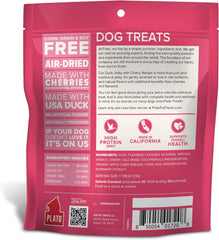 PLATO Pet Treats Jerky Dog Treats - Air-Dried Jerky for Dogs - Delicious, Real Meat Dog Treats - Grain Free - Supports Healthy Digestion - Duck Jerky with Cherry