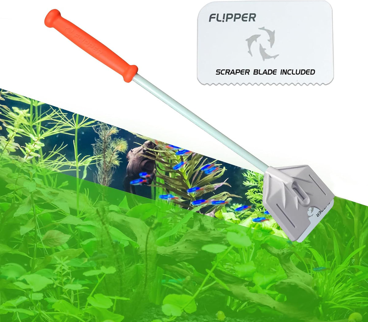 Flipper Cleaner FL!PPER Flipper Platinum Aquarium Algae Scraper | Glass & Acrylic Tank Cleaner with Serrated Blade for Efficient Aquarium Maintenance
