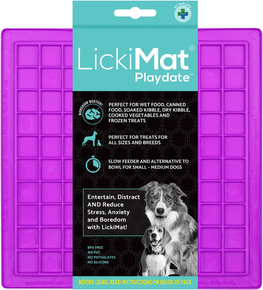 LickiMat Classic Playdate Slow Feeder for Dogs Lick Mat Boredom Anxiety Reducer Perfect for Food Treats Yogurt Liquid Food Peanut Butter Fun Alternative to a Slow Feed Dog Bowl, Purple