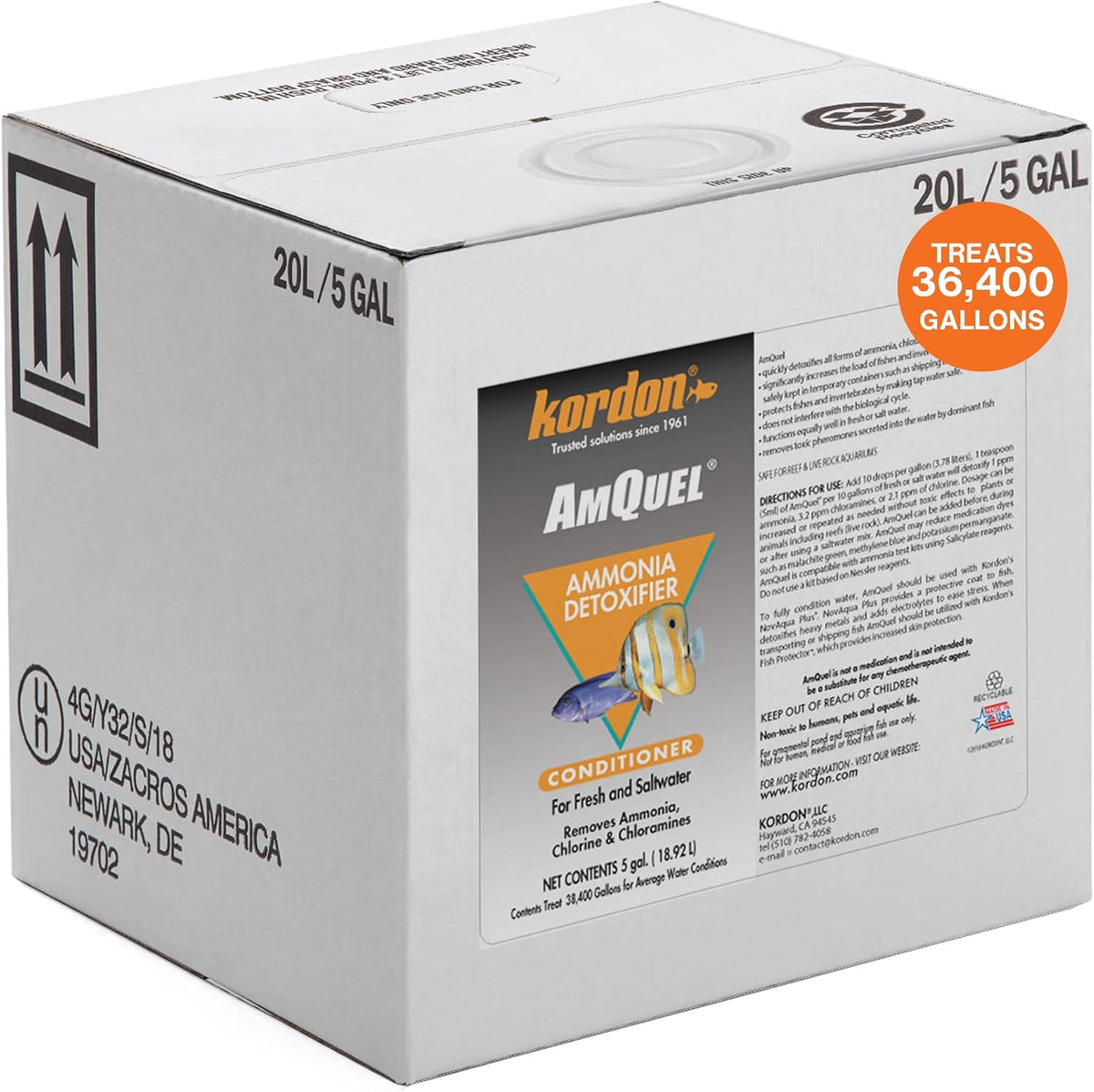 KORDON #31275 AmQuel Ammonia Control & Detoxifies Chloramine for Aquarium, 5-Gallon