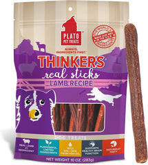 Plato Pet Treats Thinkers - Meat Sticks for Dogs - Limited Ingredient Treats with EPA and DHA to Support Skin, Coat, and Brain - Air-Dried - Lamb