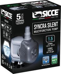 SICCE Syncra Silent 1.5 Multifunction 357 GPH Submersible Water Pump | Italian Made 23W Ultra Quiet Durable Aquarium Fish Tank, Fountain, Pond, Hydroponics, Terrarium Black | Freshwater & Saltwater