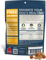 PLATO Pet Treats Dog Food Toppers - Air-Dried Dog Food Toppers for Dry Food - with Collagen to Support Skin and Coat Health - Chicken and Collagen Recipe