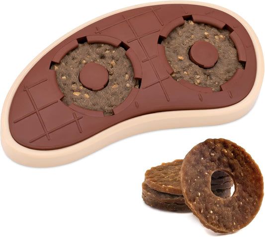 PetSafe Busy Buddy Slab o’ Sirloin Dog Toys – Treat Ring Holding Chew Toy – BPA Free Rubber – Beef Scented – Interactive Pet Puzzle for Boredom or Separation Anxiety – Medium to Large Dogs