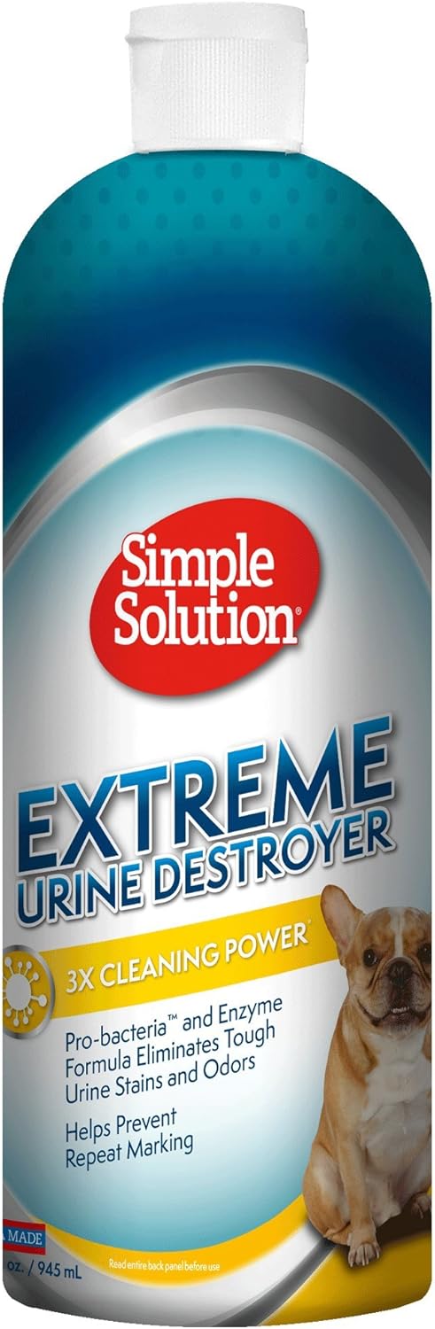 Simple Solution Extreme Urine Destroyer Enzymatic Cleaner | Pet Stain and Odor Remover with 2X Pro-bacteria Cleaning Power | 32 Ounces