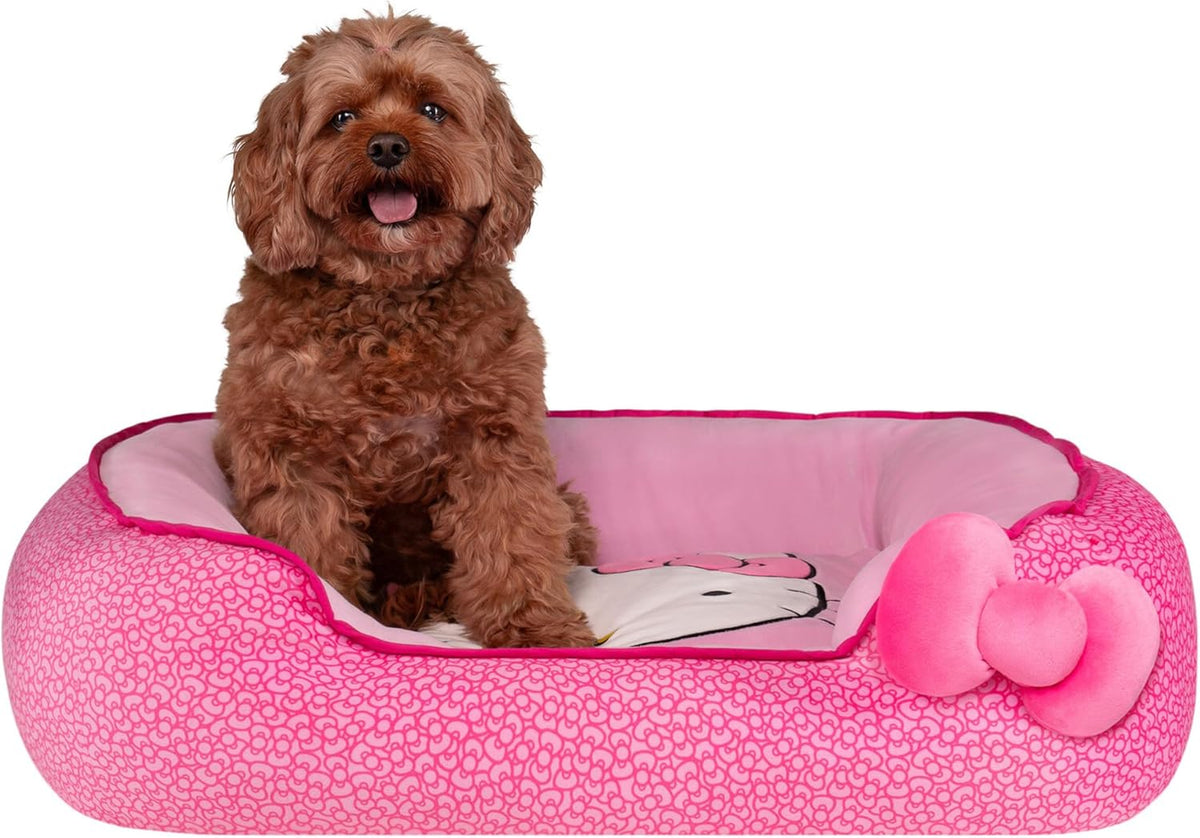 Jazwares Hello Kitty and Friends Hello Kitty Pink Bolster Pet Bed with Printed Design and Machine Washable Removable Insert