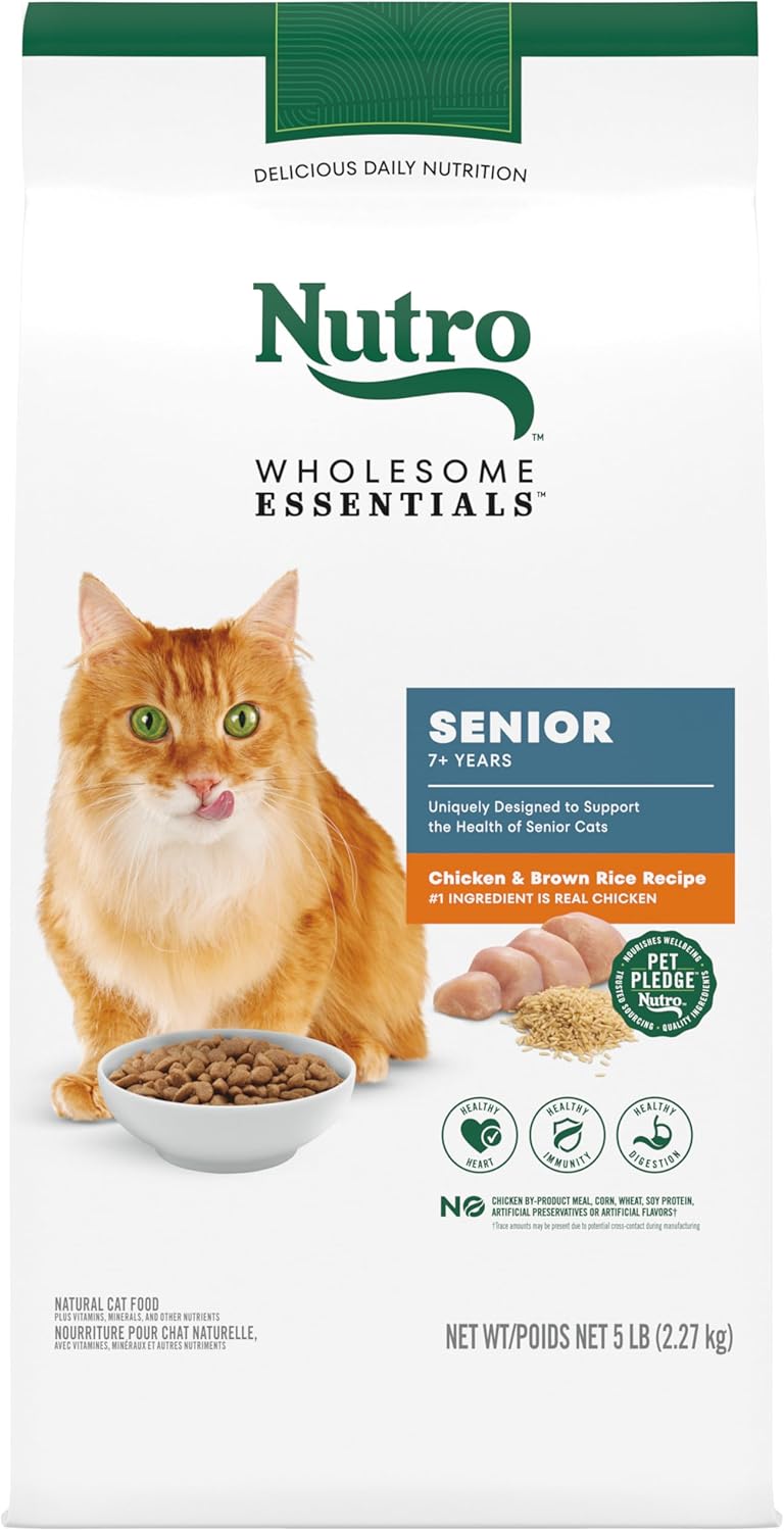 Nutro Wholesome Essentials Senior Dry Cat Food, Chicken & Brown Rice Recipe, 5 lb. Bag