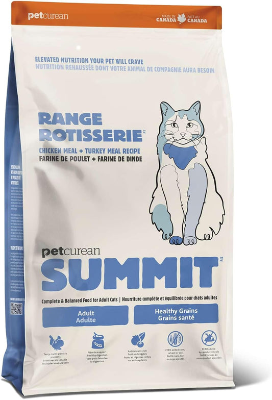 Petcurean Summit Range Rotisserie, Dry Cat Food, Chicken Meal and Turkey Meal Adult Recipe with Grains, 12 lb Bag