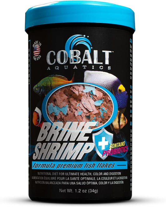 Cobalt Aquatics Probiotic Brine Shrimp with Blue Flakes - Nutrition Formula for Tropical & Marine Fish - Supports Digestion & Immune Health