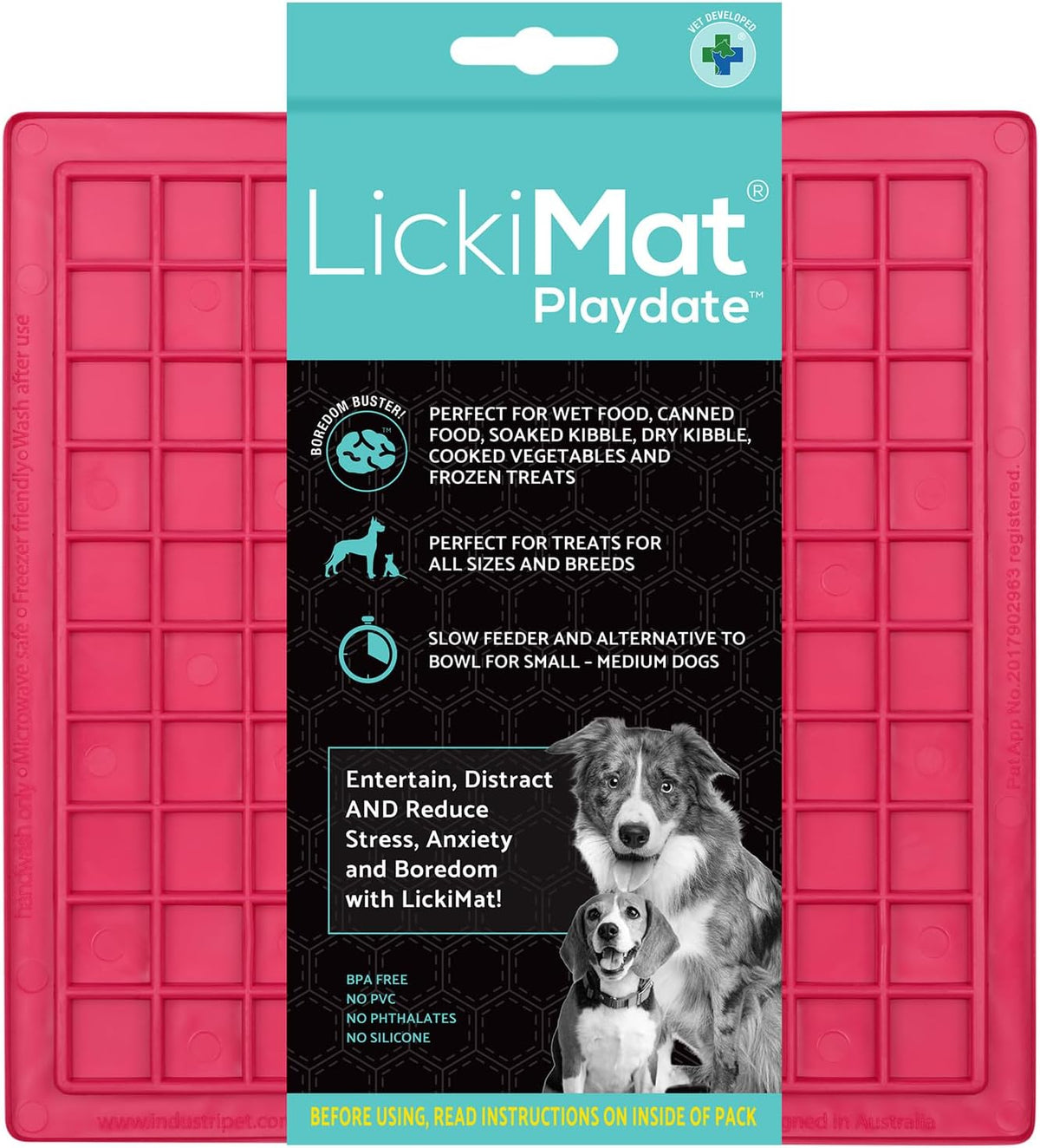 LickiMat Classic Playdate Slow Feeder for Dogs Lick Mat Boredom Anxiety Reducer Perfect for Food Treats Yogurt Liquid Food Peanut Butter Fun Alternative to a Slow Feed Dog Bowl, Pink