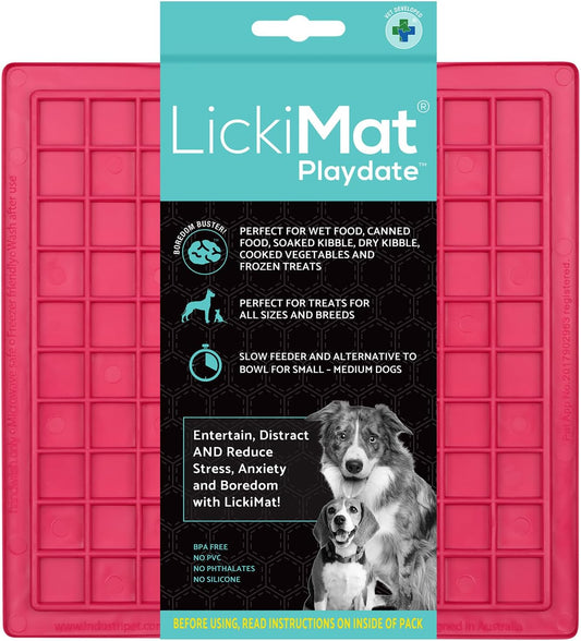 LickiMat Classic Playdate Slow Feeder for Dogs Lick Mat Boredom Anxiety Reducer Perfect for Food Treats Yogurt Liquid Food Peanut Butter Fun Alternative to a Slow Feed Dog Bowl, Pink