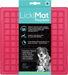 LickiMat Classic Playdate Slow Feeder for Dogs Lick Mat Boredom Anxiety Reducer Perfect for Food Treats Yogurt Liquid Food Peanut Butter Fun Alternative to a Slow Feed Dog Bowl, Pink