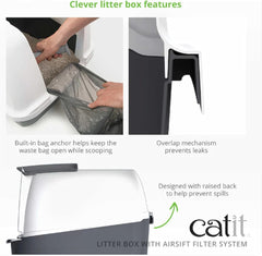 Catit Airsift Jumbo Hooded Litter Pan, Warm Gray/White - Privacy and Easy Access for Cleaning - Ideal for Larger or Multiple Cat Households