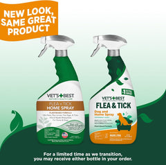 HERO PET  Vet's Best Natural Indoor Flea and Tick Spray – Dog Flea and Tick Treatment for Home, Plant-Based Formula with Natural Oils, Kills Fleas, Eggs & Ticks on Contact, Made in USA, 32 oz