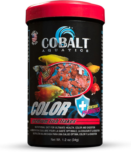 Cobalt Aquatics Color Enhancing Blue Flakes with Probiotics - Ideal for Tropical Fish - Enhances Health &Colors - Perfect for Fish Aquariums