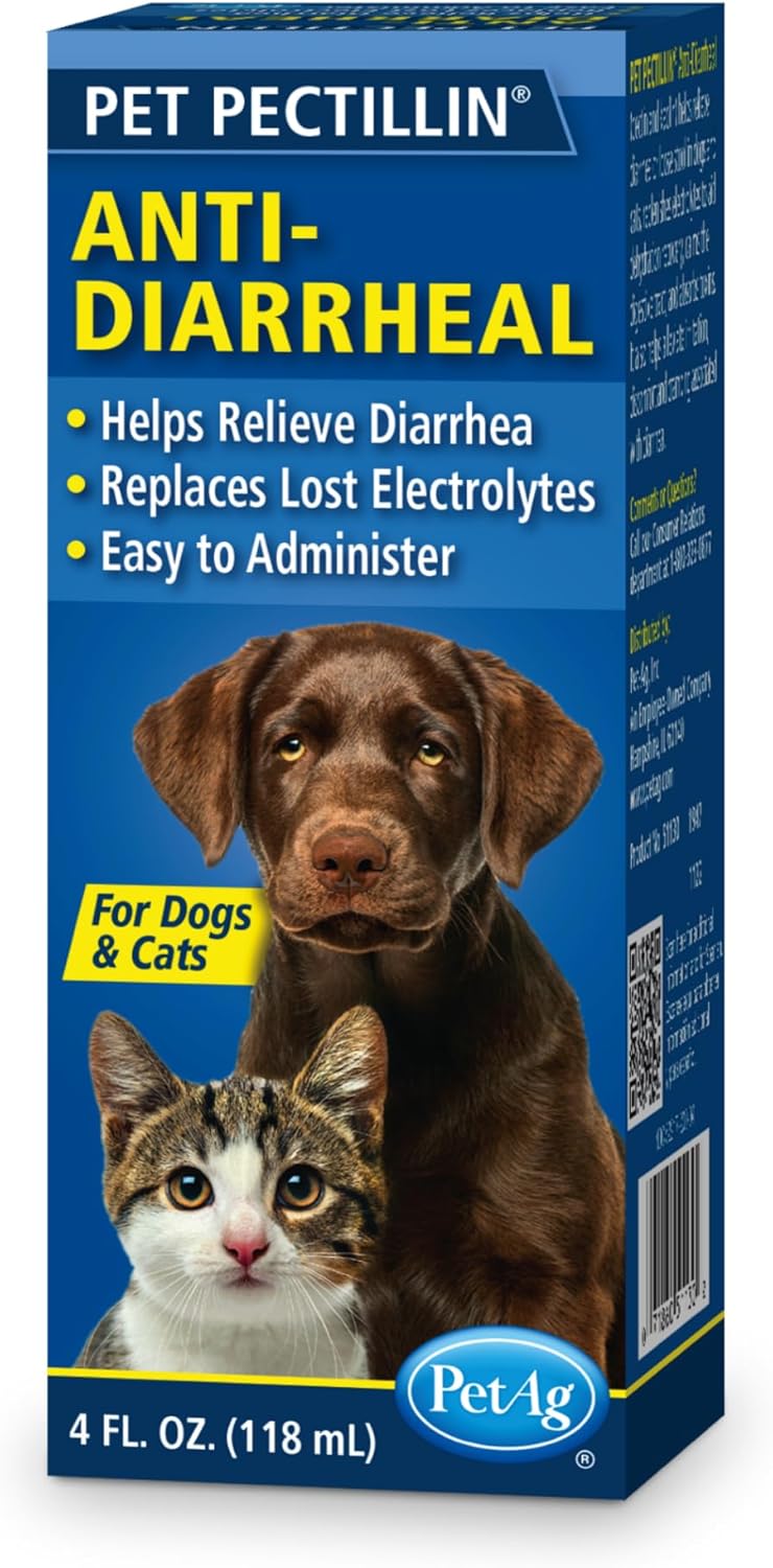 PetAg Pet Pectillin Anti-Diarrheal - 4 oz - Helps Relieve Diarrhea or Loose Stool in Dogs and Cats - Replaces Lost Electrolytes - Easy to Administer