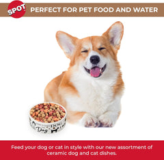 SPOT I Love Dogs Dish -Round Ceramic Food/Water Bowl with High Walls for Pets, Dishwasher Safe, Ideal for Small Dogs, Cats, Reptiles, Large Birds
