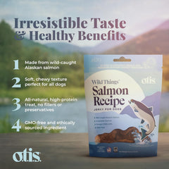 O.T.I.S. Wild Things Salmon Recipe Jerky for Dogs – 4 oz – Soft Treats with Wild-Caught Alaskan Salmon – Omega 3 DHA & EPA – GMO-Free – No Artificial Additives