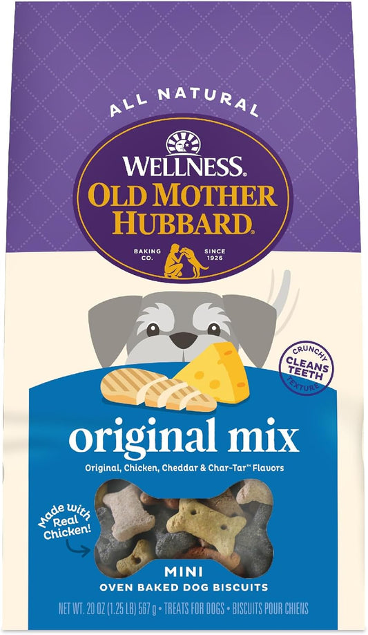 Old Mother Hubbard Wellness Original Mix Dog Biscuits, Natural, Training Treats, Four Flavors, Mini Size, (20 Ounce Bag)