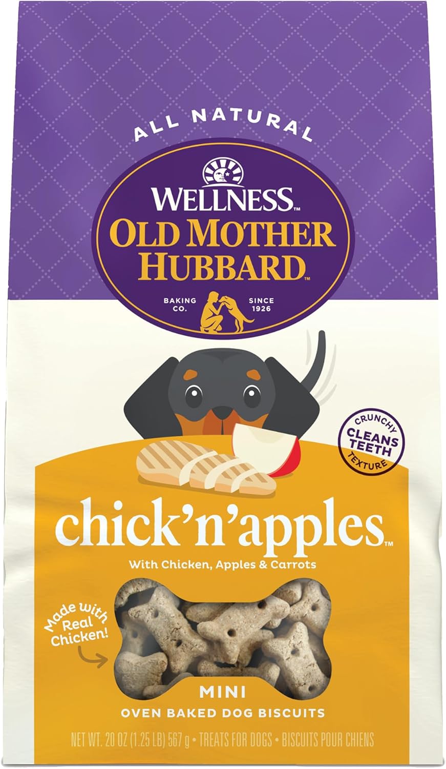 Old Mother Hubbard Wellness Chick'N'Apples Dog Biscuits, Natural, Training Treats, Chicken & Apples Flavor, Mini Size, (20 Ounce Bag)