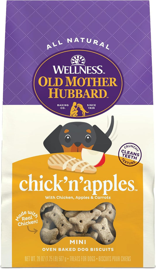 Old Mother Hubbard Wellness Chick'N'Apples Dog Biscuits, Natural, Training Treats, Chicken & Apples Flavor, Mini Size, (20 Ounce Bag)