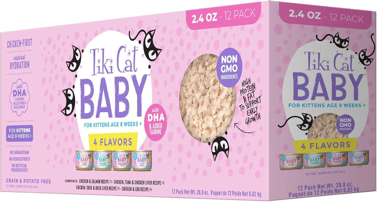 Tiki Cat Baby, Shreds Variety Pack, High-Protein and Flavorful, Wet Cat Food for Kittens 8 Weeks Plus