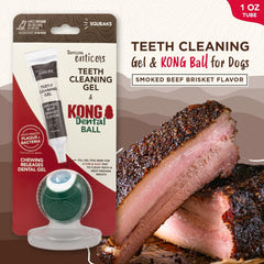 TropiClean Enticers Kong Dental Ball Kit for Medium Dogs | Teeth Cleaning Gel | Smoked Beef Brisket Flavor |